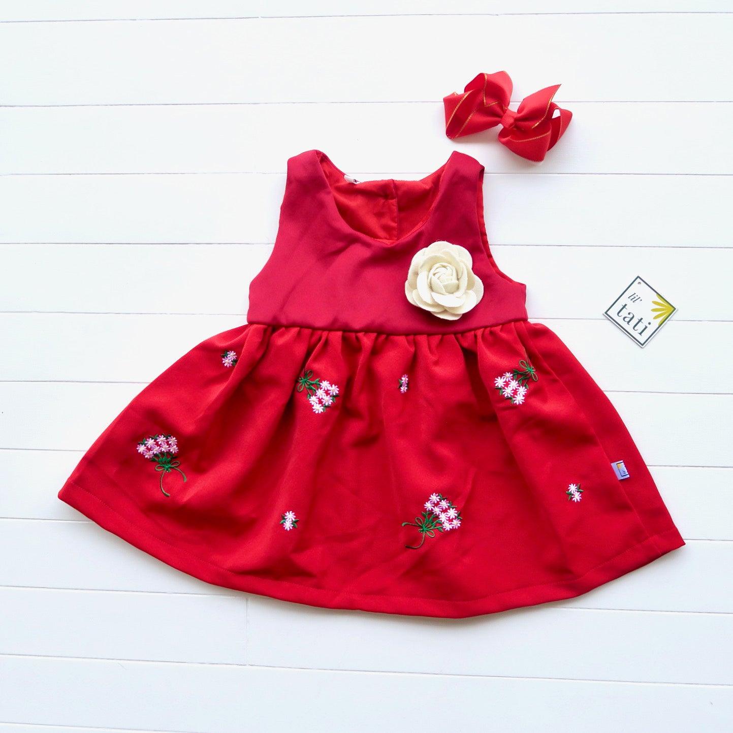 Iris Dress in Red Floral Embroidery - Lil' Tati