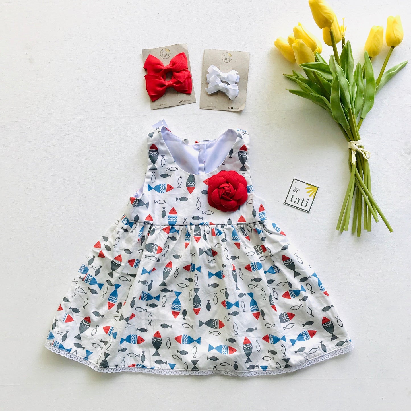 Iris Dress in School of Fish White - Lil' Tati