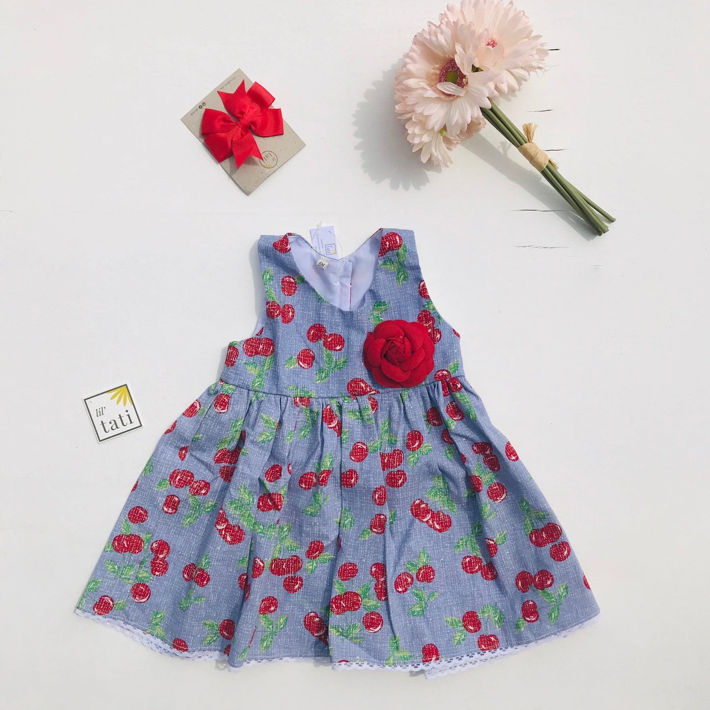 Iris Dress in Sky Cherries - Lil' Tati