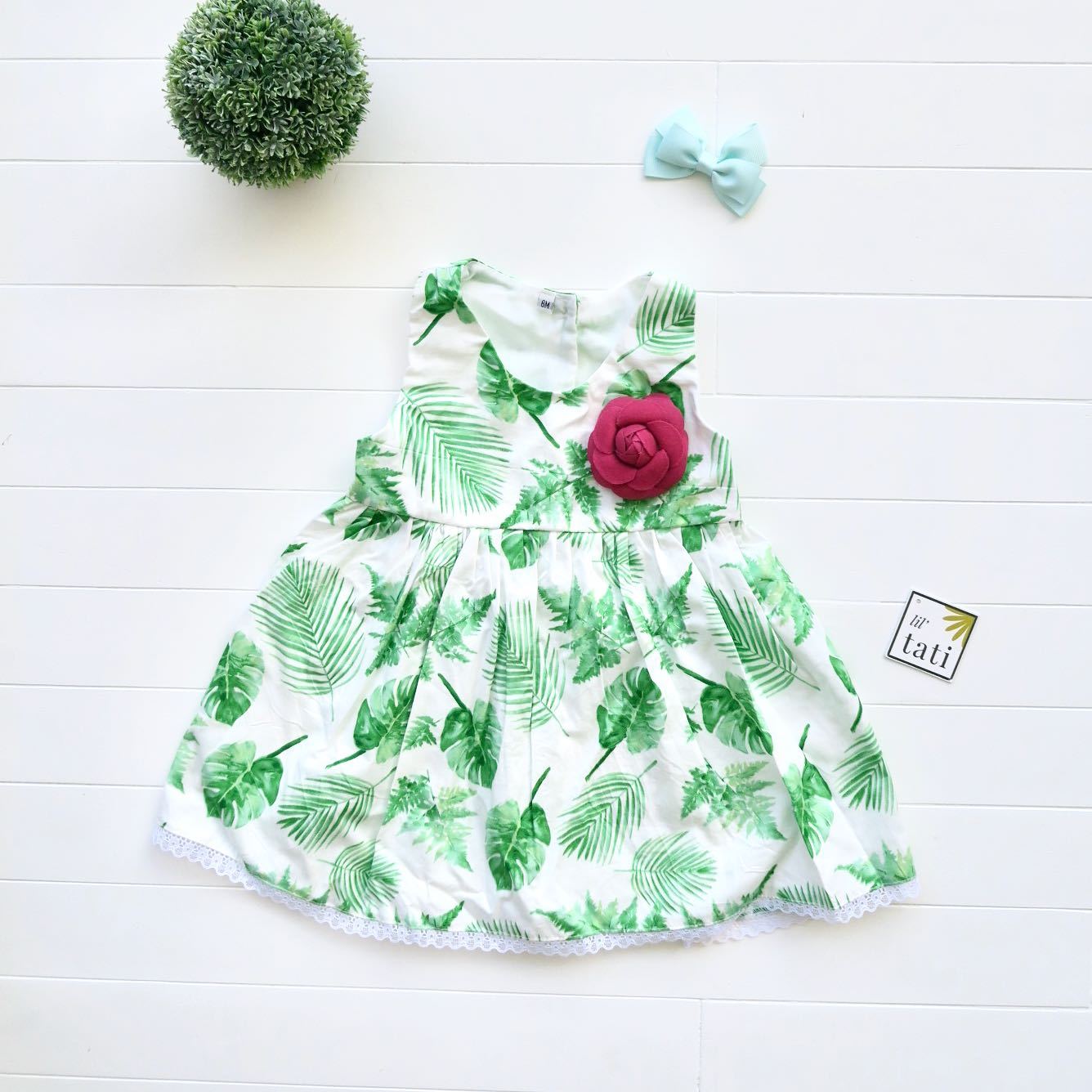 Iris Dress in Summer Leaves Print - Lil' Tati