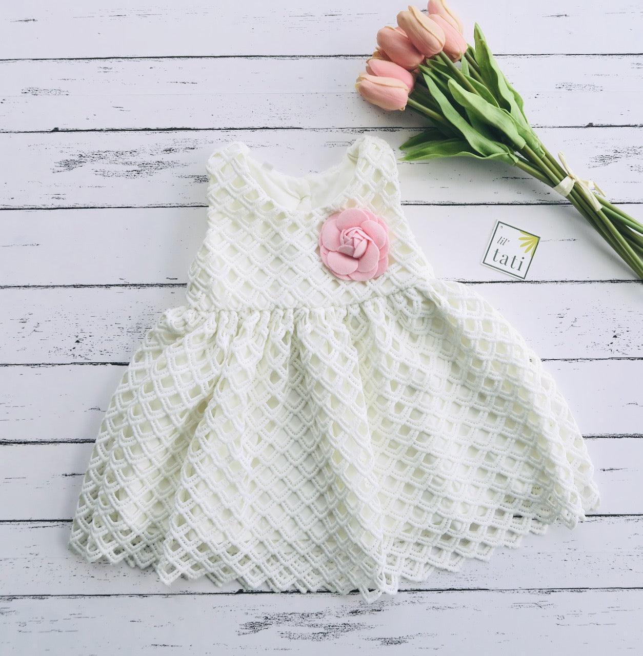 Iris Dress in White Diamond Lace - Lil' Tati