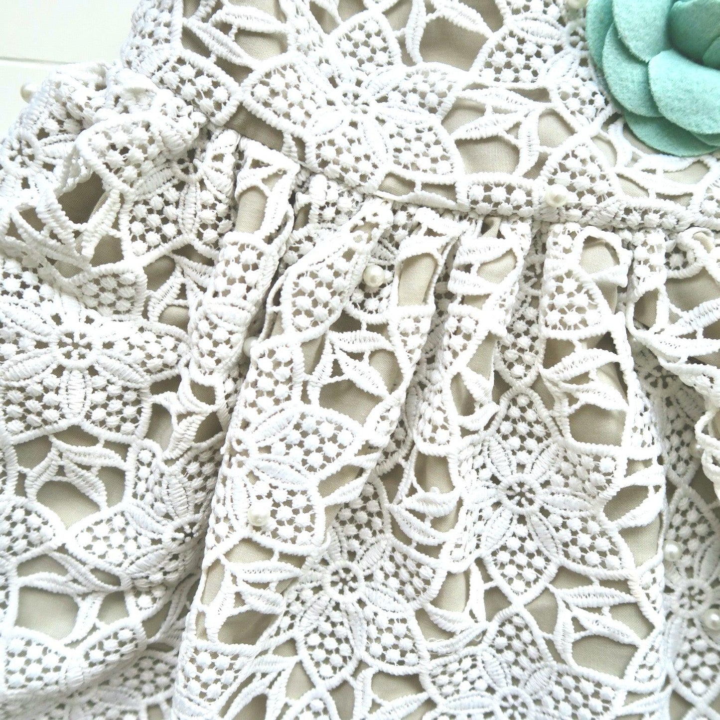Iris Dress in White Pearl Lace - Lil' Tati