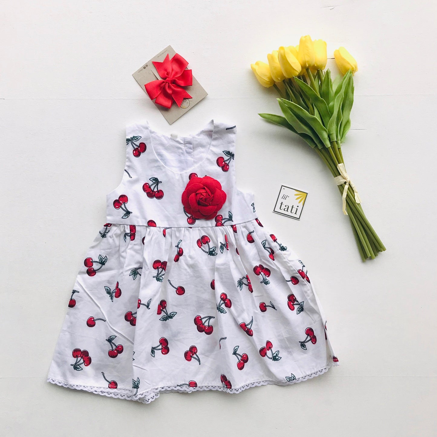 Iris Dress in White Cherries - Lil' Tati