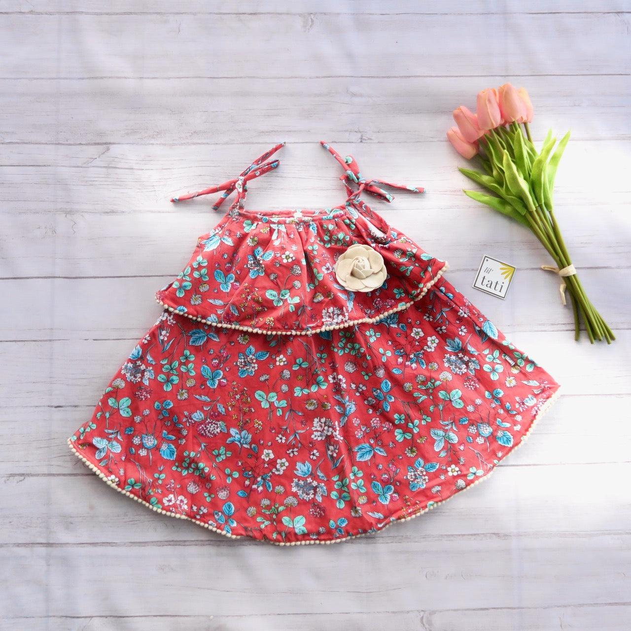 Jacinta Dress in Red Orange Garden - Lil' Tati