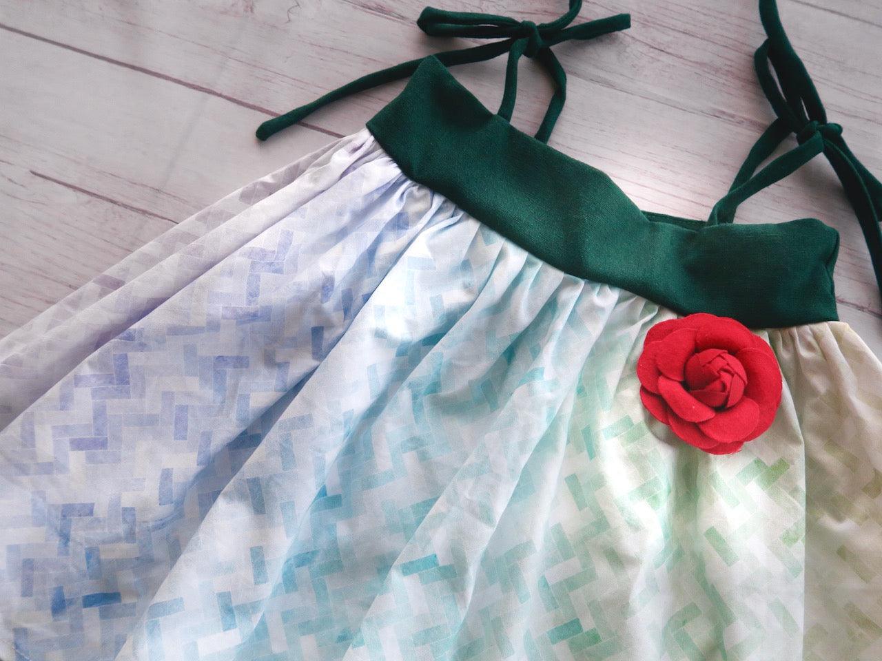 Kalina Dress in Rainbow Ombre and Green Linen - Lil' Tati