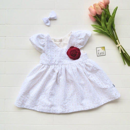 Lotus Dress in Aztec Eyelet White - Lil' Tati