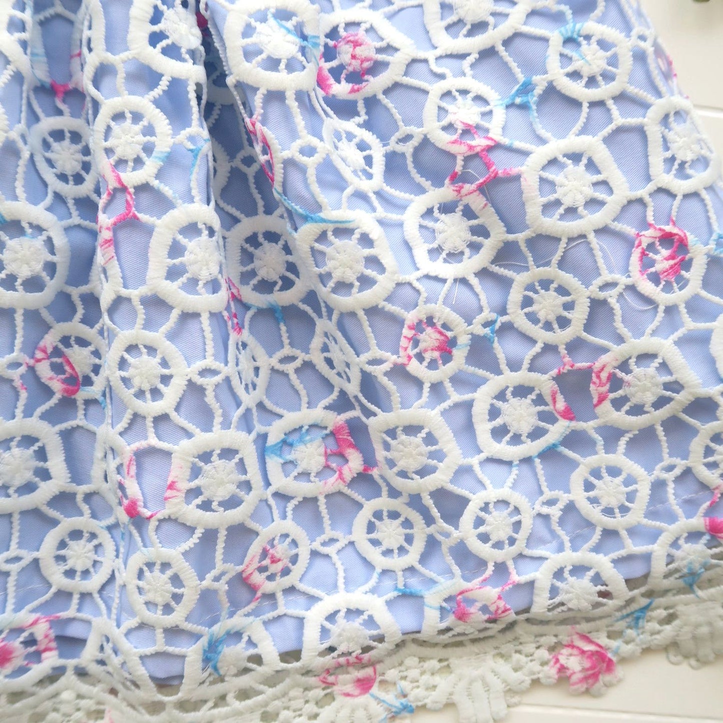 Lotus Dress in Blue Circlet Lace - Lil' Tati