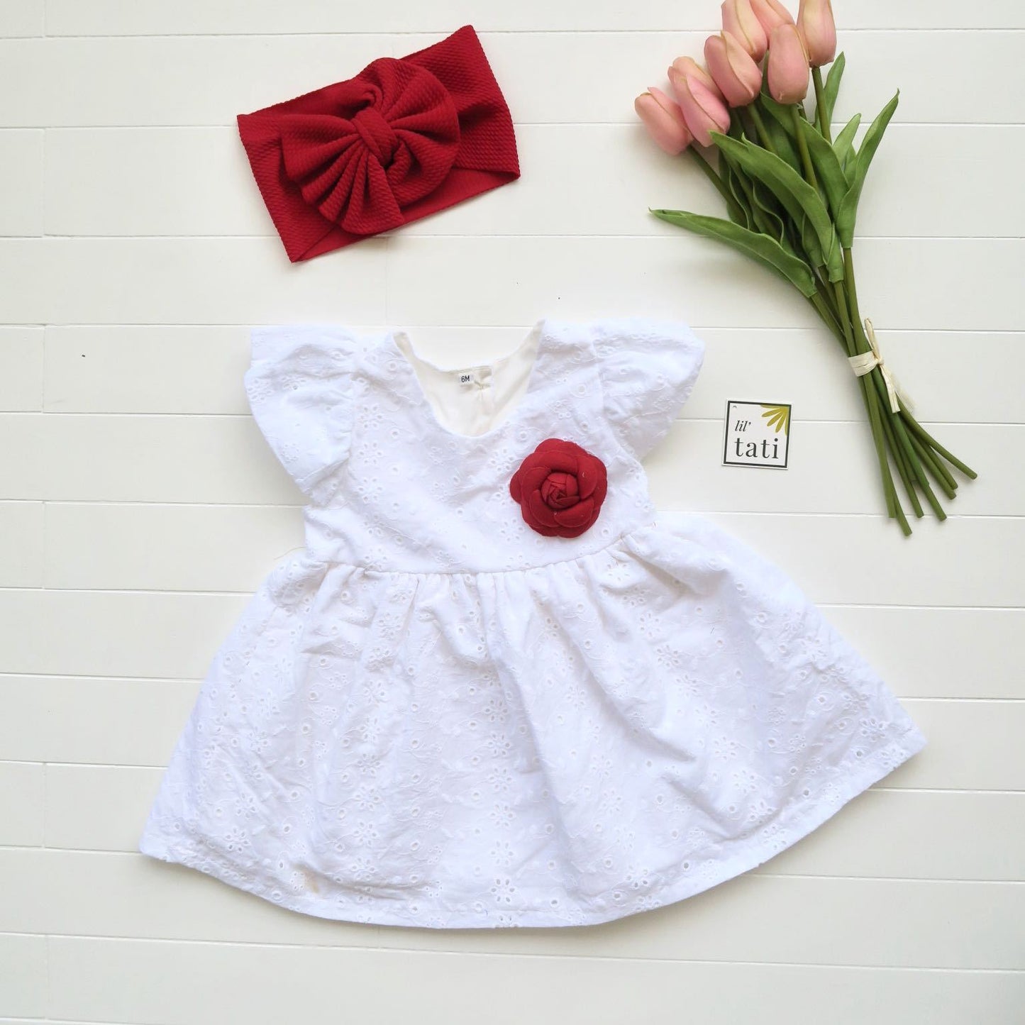 Lotus Dress in Floral Vine White Eyelet - Lil' Tati