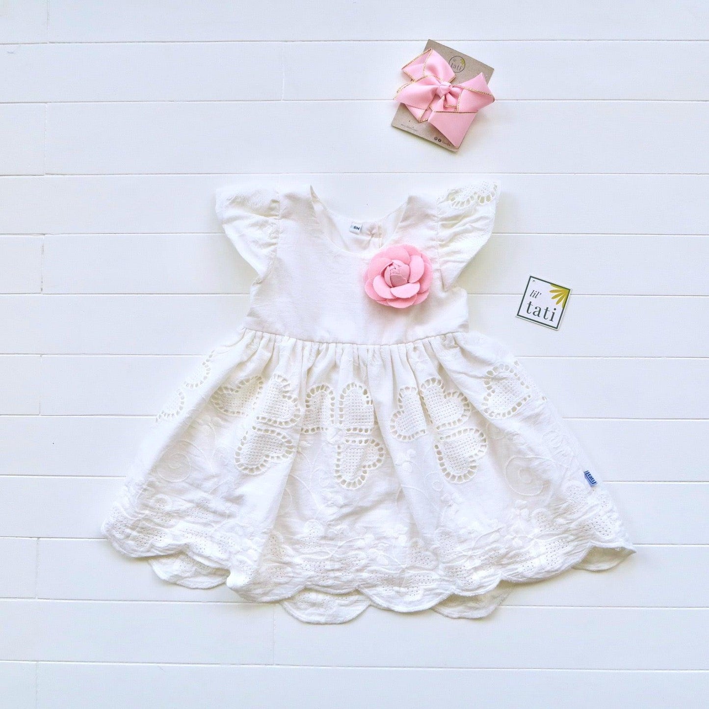 Lotus Dress in Hearts Eyelet White - Lil' Tati