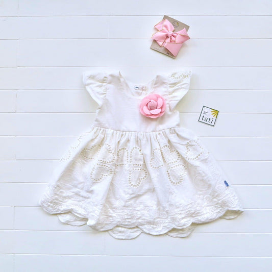 Lotus Dress in Hearts Eyelet White - Lil' Tati