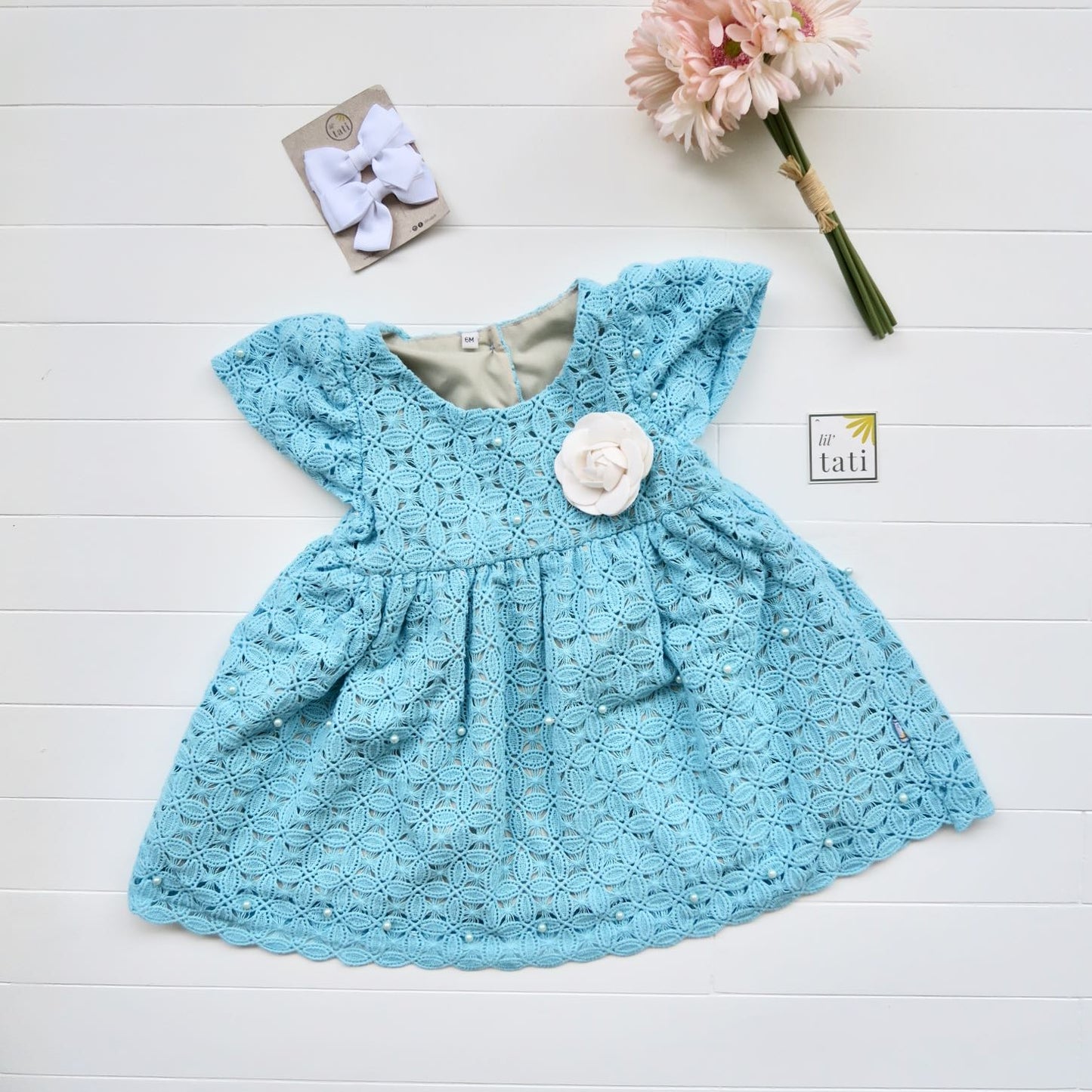 Lotus Dress in Skyblue Pearl Lace - Lil' Tati