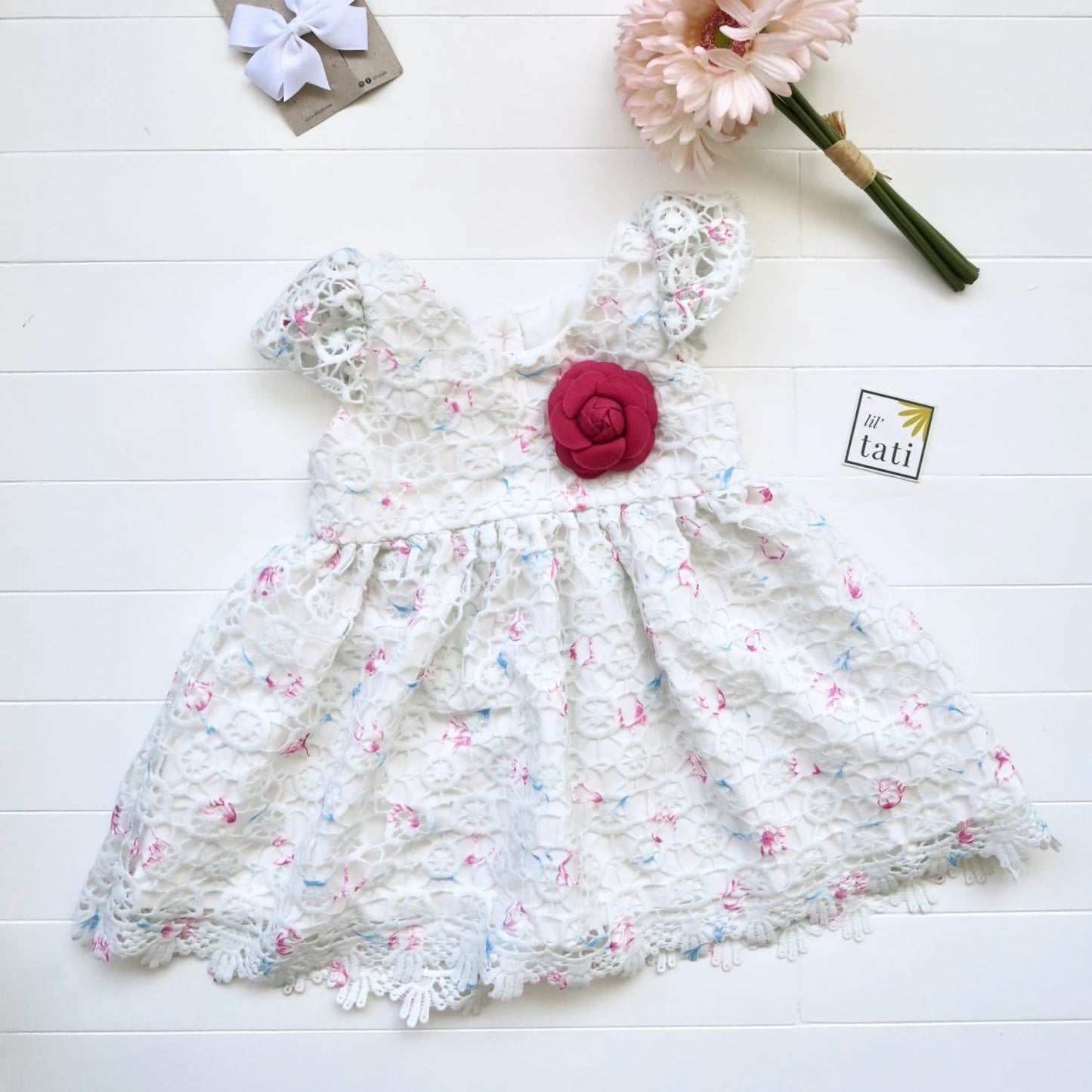 Lotus Dress in Mint Circlet Lace - Lil' Tati