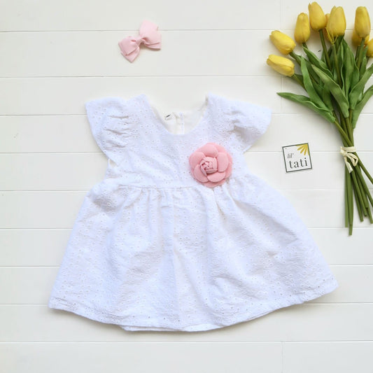 Lotus Dress in Suntan Petal White Eyelet - Lil' Tati