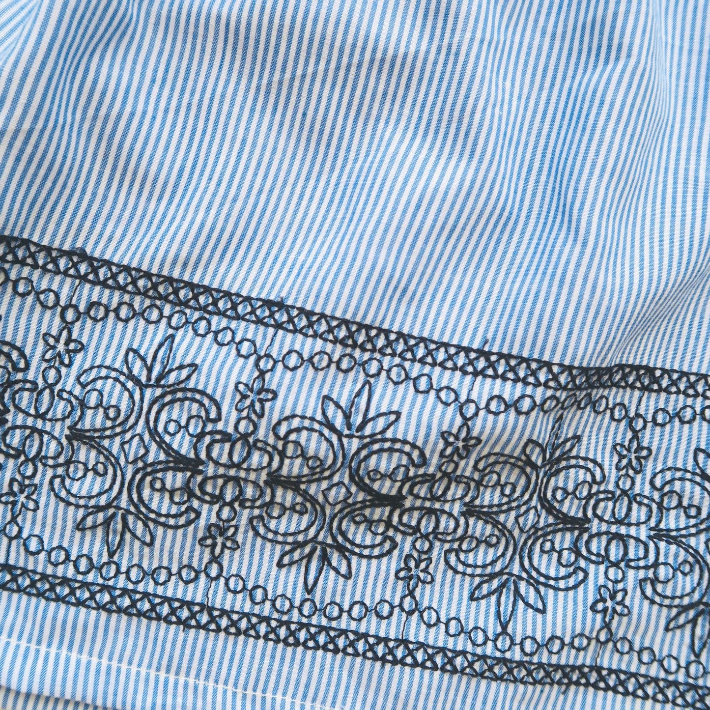 Magnolia Dress in Blue Stripes Embroidery - Lil' Tati