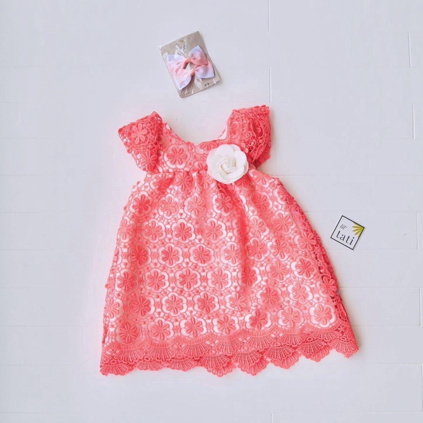 Magnolia Dress in Coral Pink Lace - Lil' Tati