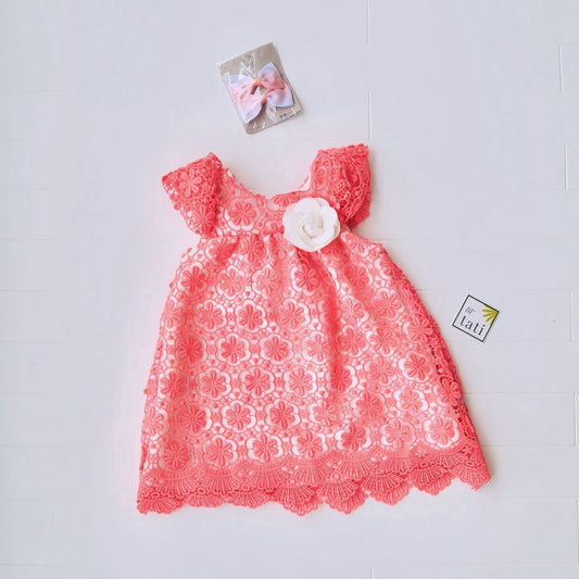 Magnolia Dress in Coral Pink Lace - Lil' Tati