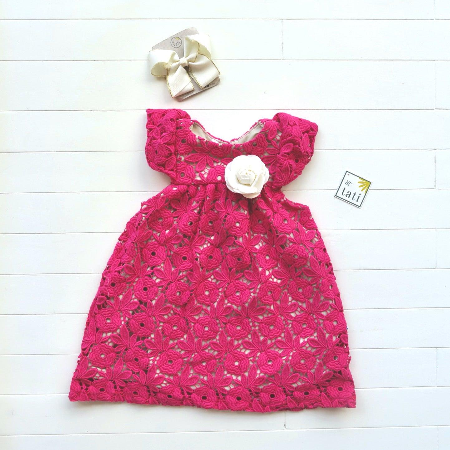 Magnolia Dress in Magenta Floral Lace - Lil' Tati