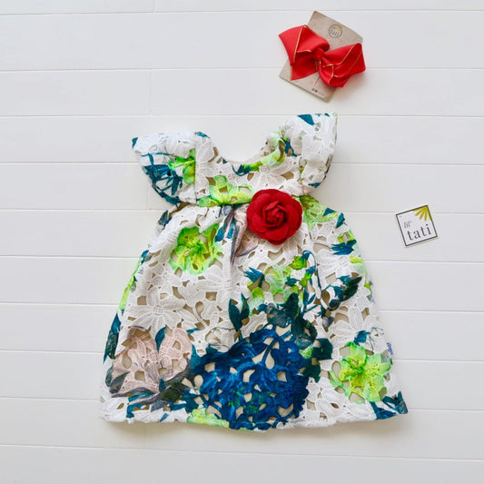 Magnolia Dress in Green Flower Lace - Lil' Tati