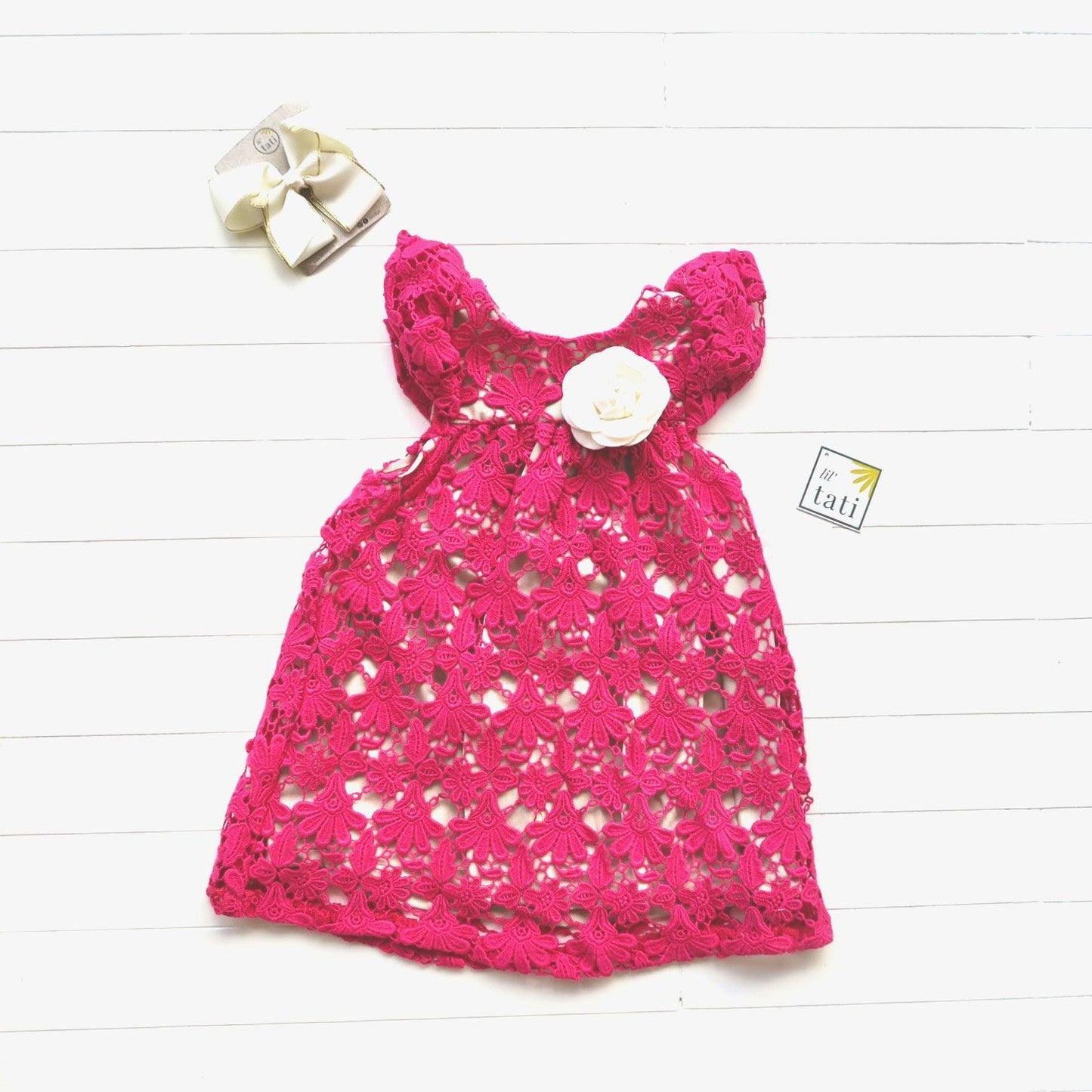 Magnolia Dress in Magenta Petal Lace - Lil' Tati
