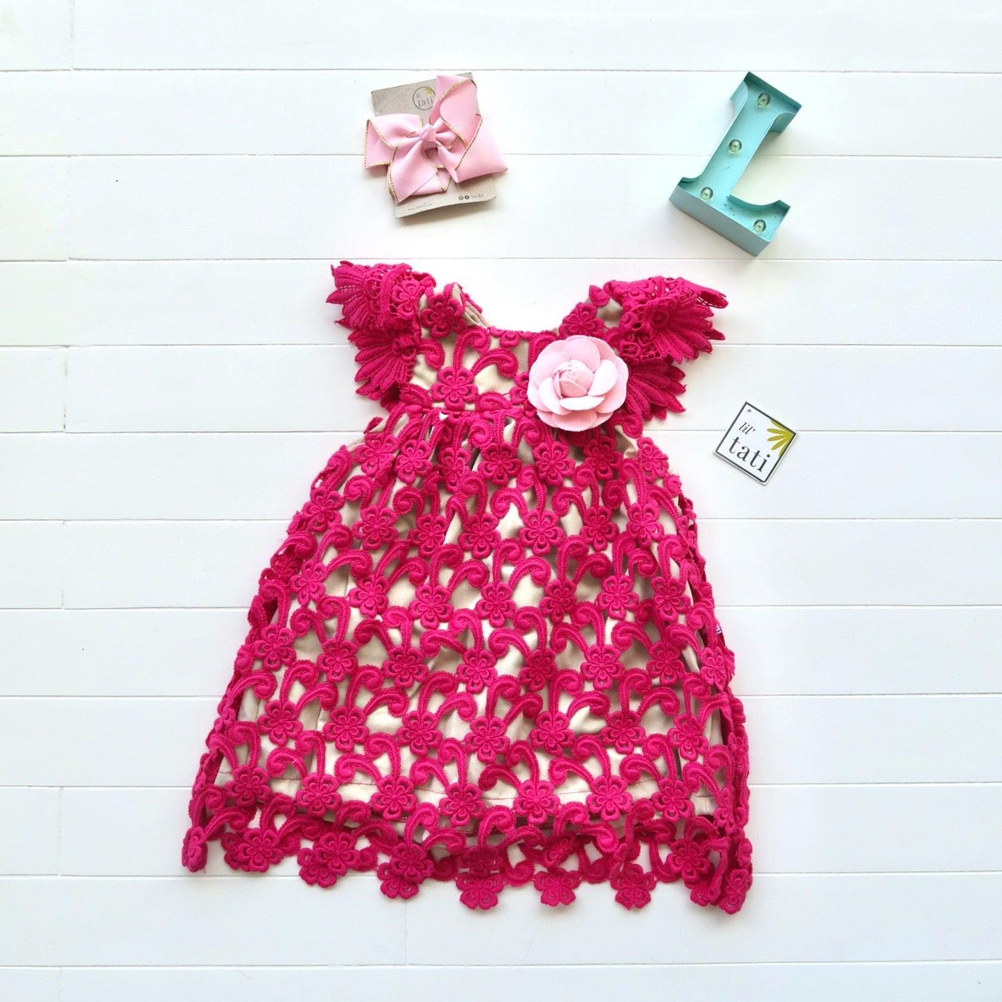 Magnolia Dress in Magenta Swirl Lace - Lil' Tati