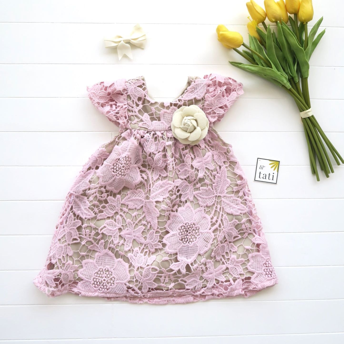 Magnolia Dress in Pastel Pink Eyelet - Lil' Tati
