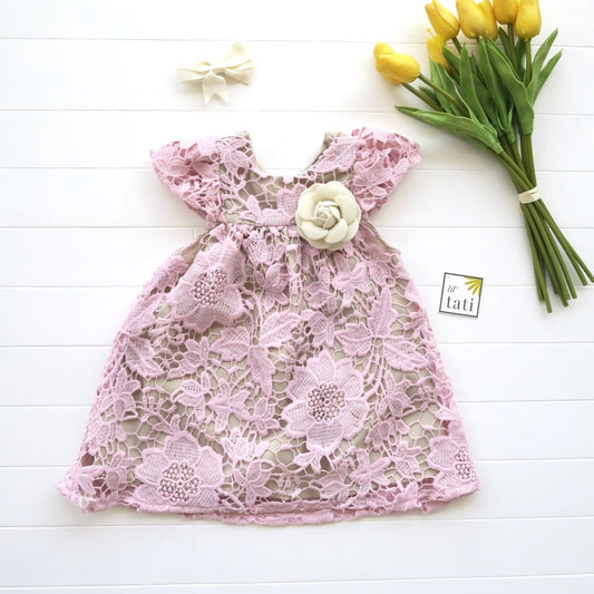 Magnolia Dress in Pastel Pink Eyelet - Lil' Tati