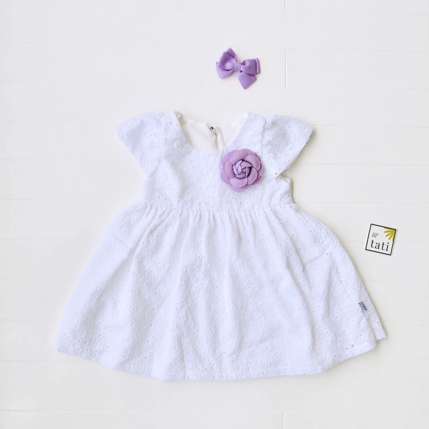 Lotus Dress in White Polka Eyelet - Lil' Tati
