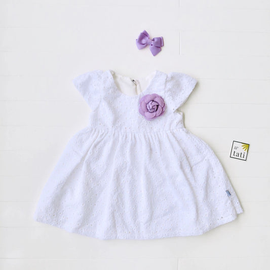 Lotus Dress in White Polka Eyelet - Lil' Tati