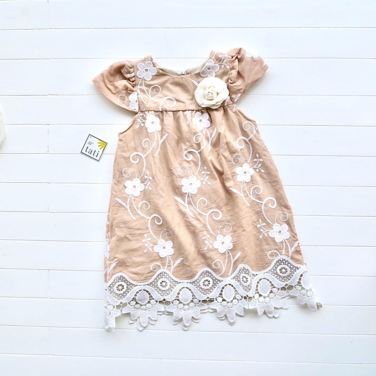 Magnolia Dress in Beige Fancy Lace - Lil' Tati