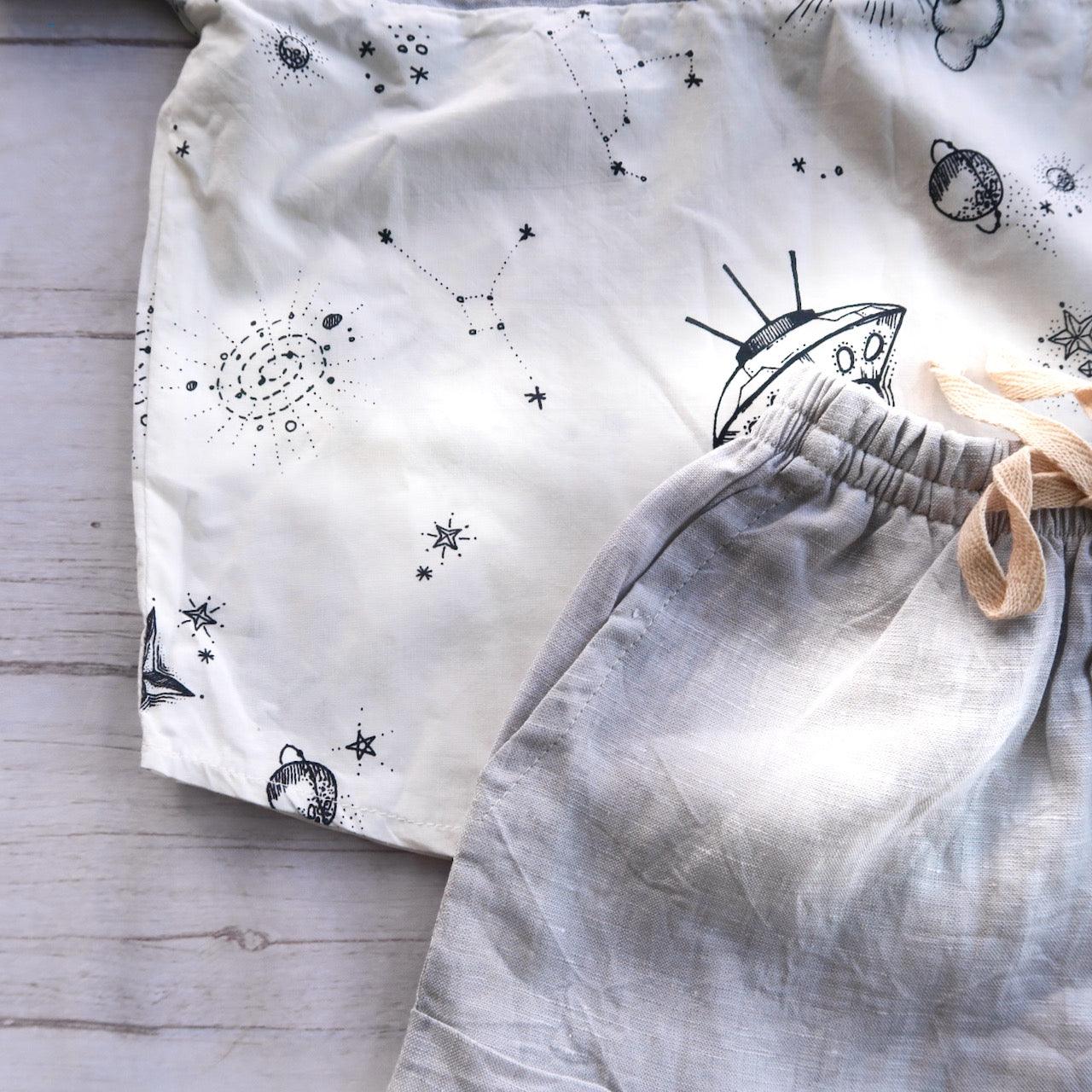 Maple Top & Shorts in Space White and Light Gray Linen - Lil' Tati