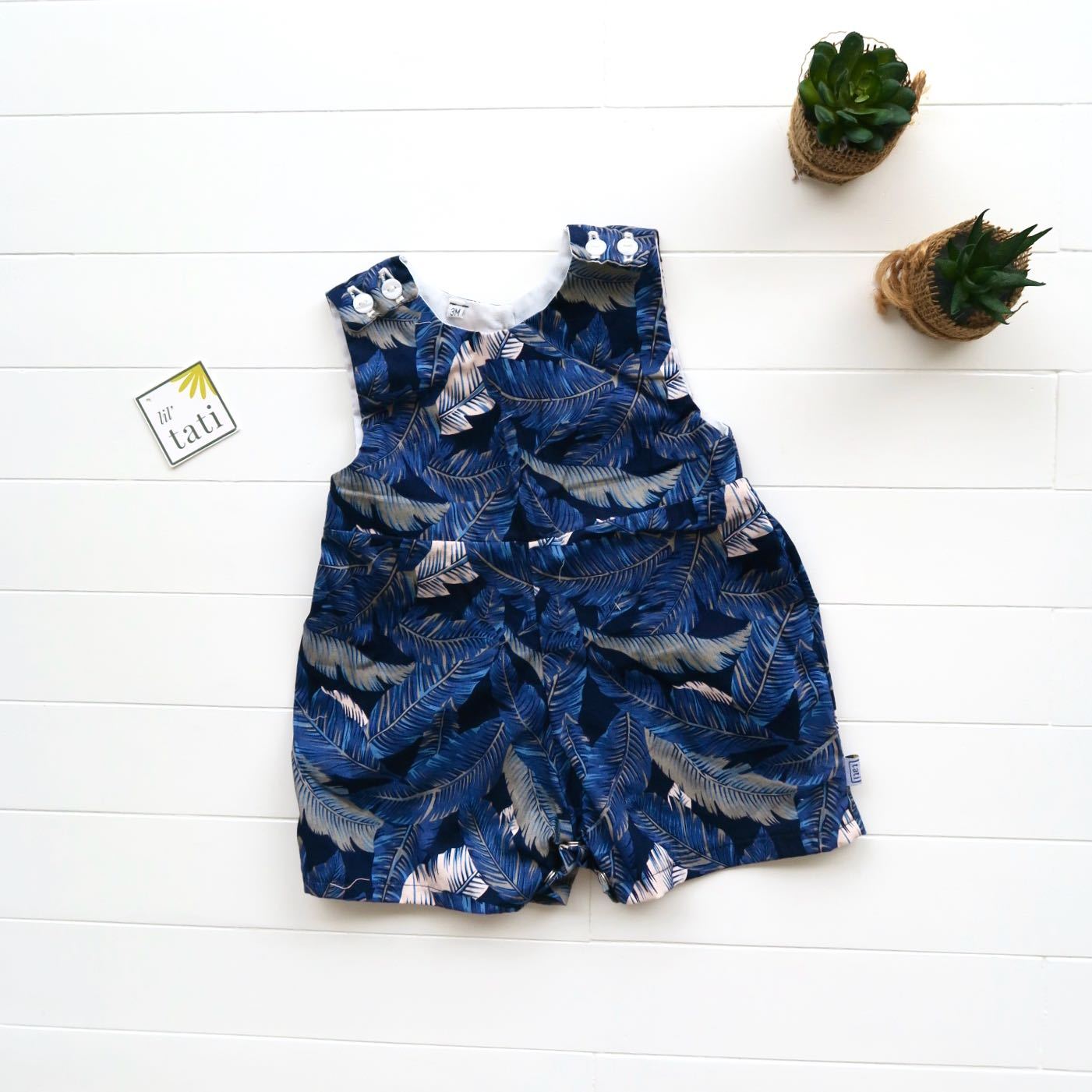 Oak Playsuit in Banana Leaves Navy Print - Lil' Tati