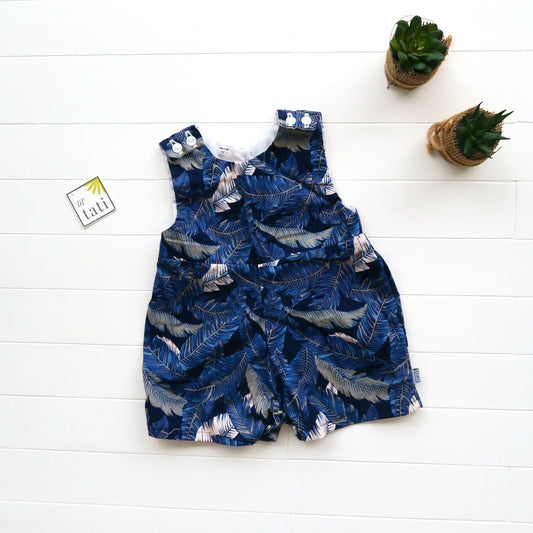 Oak Playsuit in Banana Leaves Navy Print - Lil' Tati