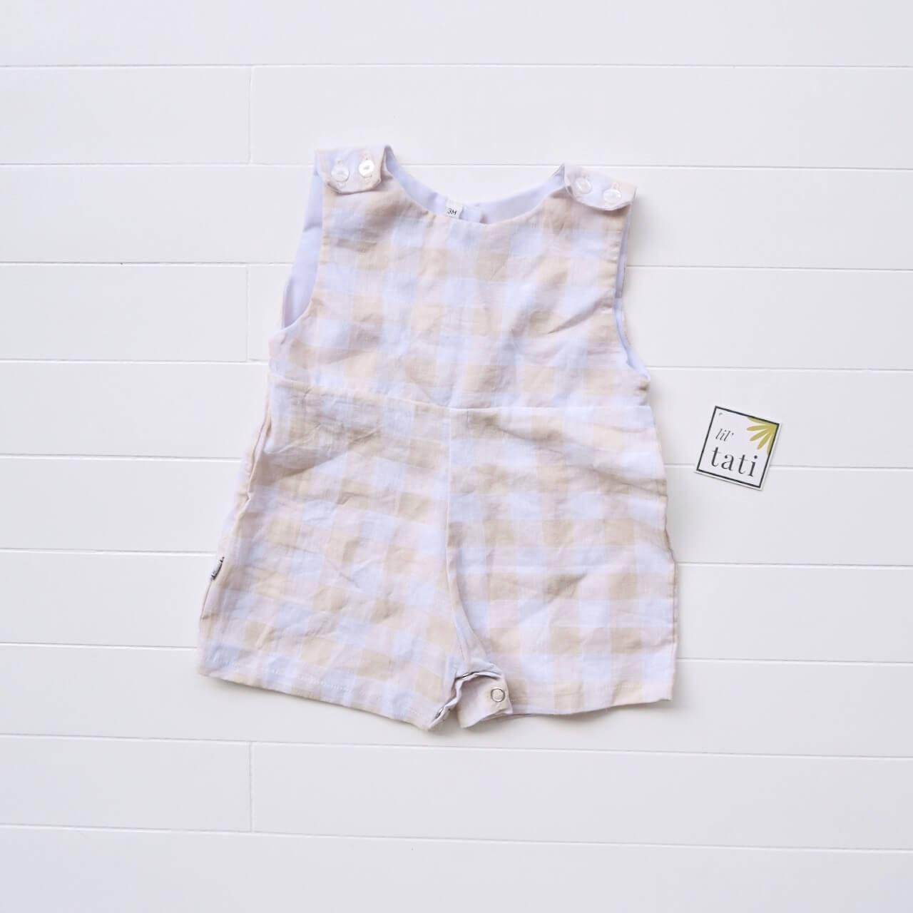 Oak Playsuit in Checkered Linen - Lil' Tati