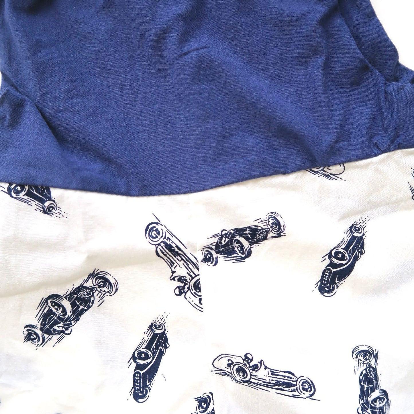 Oak Playsuit in Navy Stretch and Race Car White Print - Lil' Tati