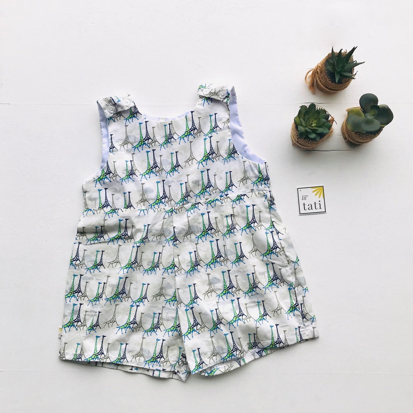 Oak Playsuit in Blue Giraffe - Lil' Tati