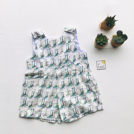 Oak Playsuit in Blue Giraffe - Lil' Tati