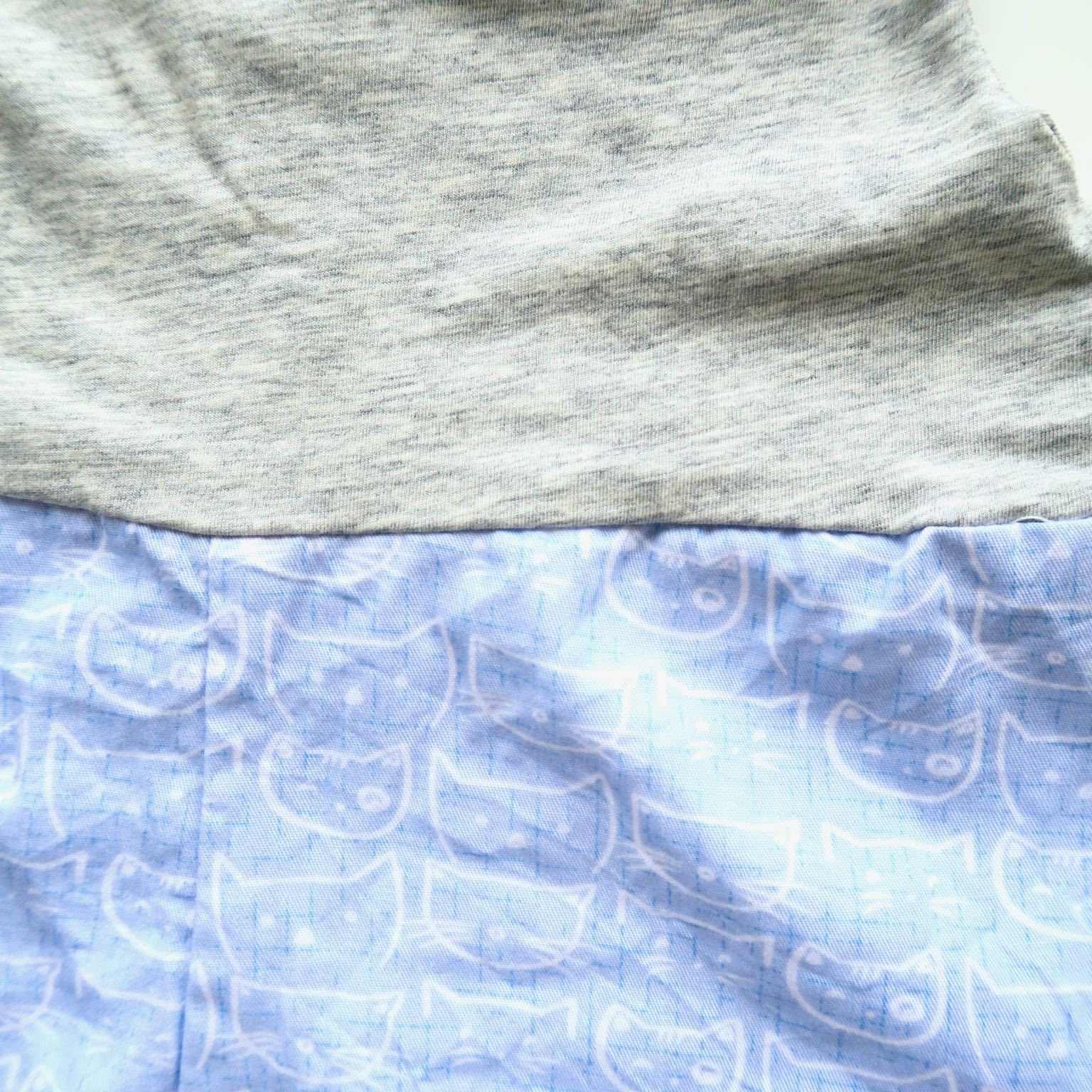 Oak Playsuit in Gray Stretch and Cat Stamp Blue Print - Lil' Tati