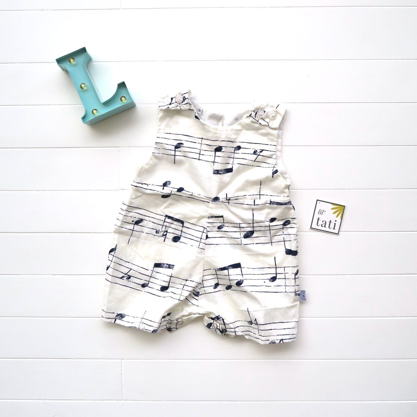 Oak Playsuit in Musical Notes White Print - Lil' Tati