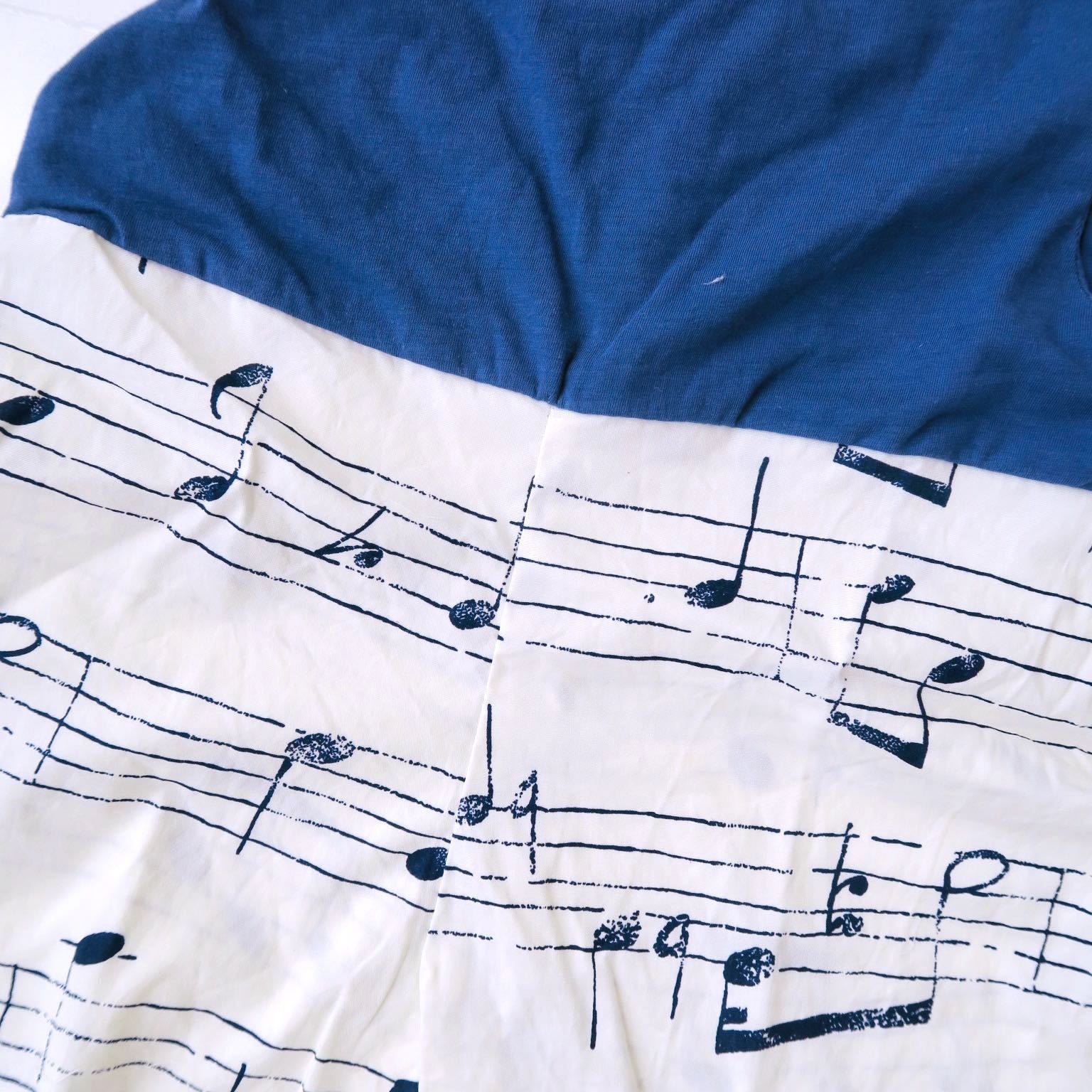 Oak Playsuit in Navy Stretch and Musical Notes White Print - Lil' Tati