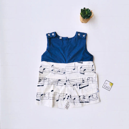 Oak Playsuit in Navy Stretch and Musical Notes White Print - Lil' Tati