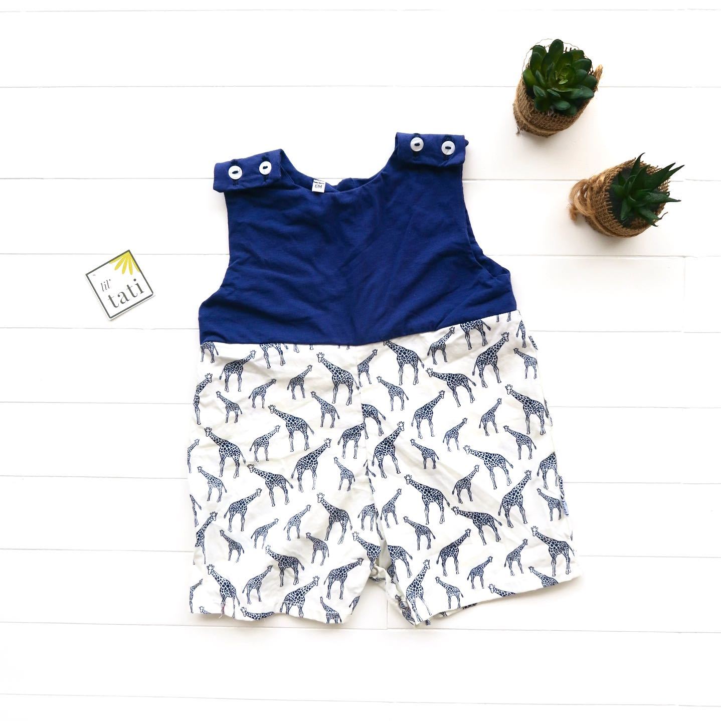 Oak Playsuit in Navy Stretch and Navy Giraffe Print - Lil' Tati