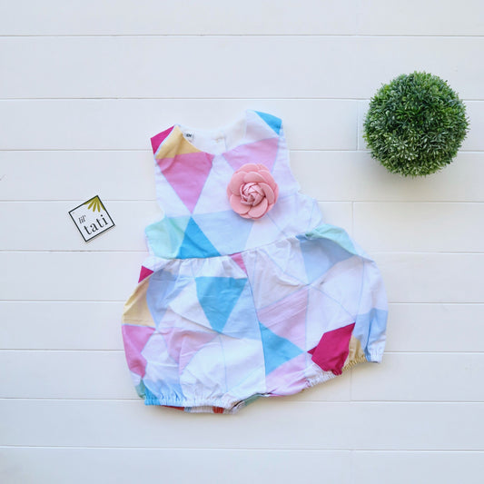 Orchid Playsuit in Bright Triangle Print - Lil' Tati