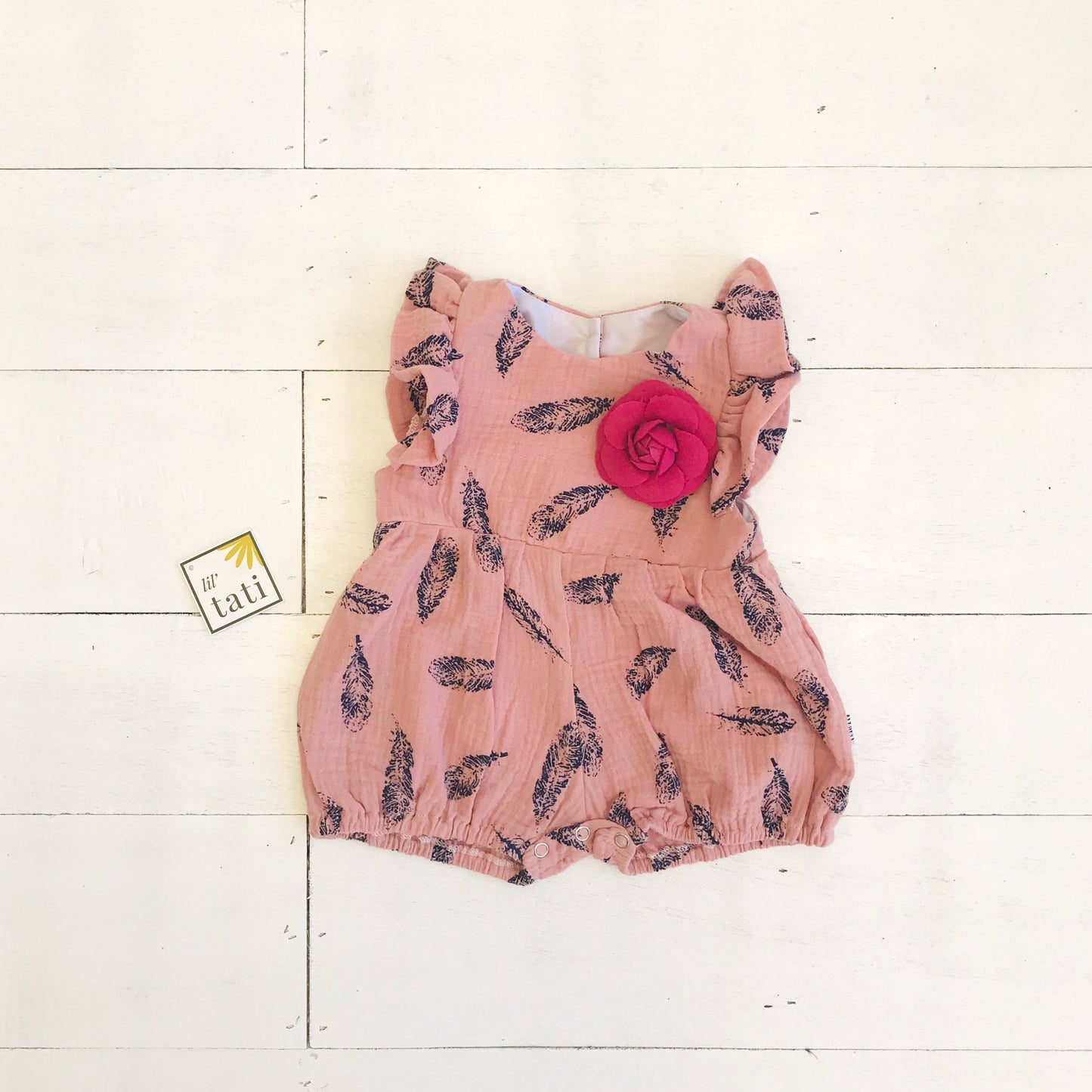 Orchid Playsuit - Ruffle Sleeves in Crepe Feather - Old Rose - Lil' Tati