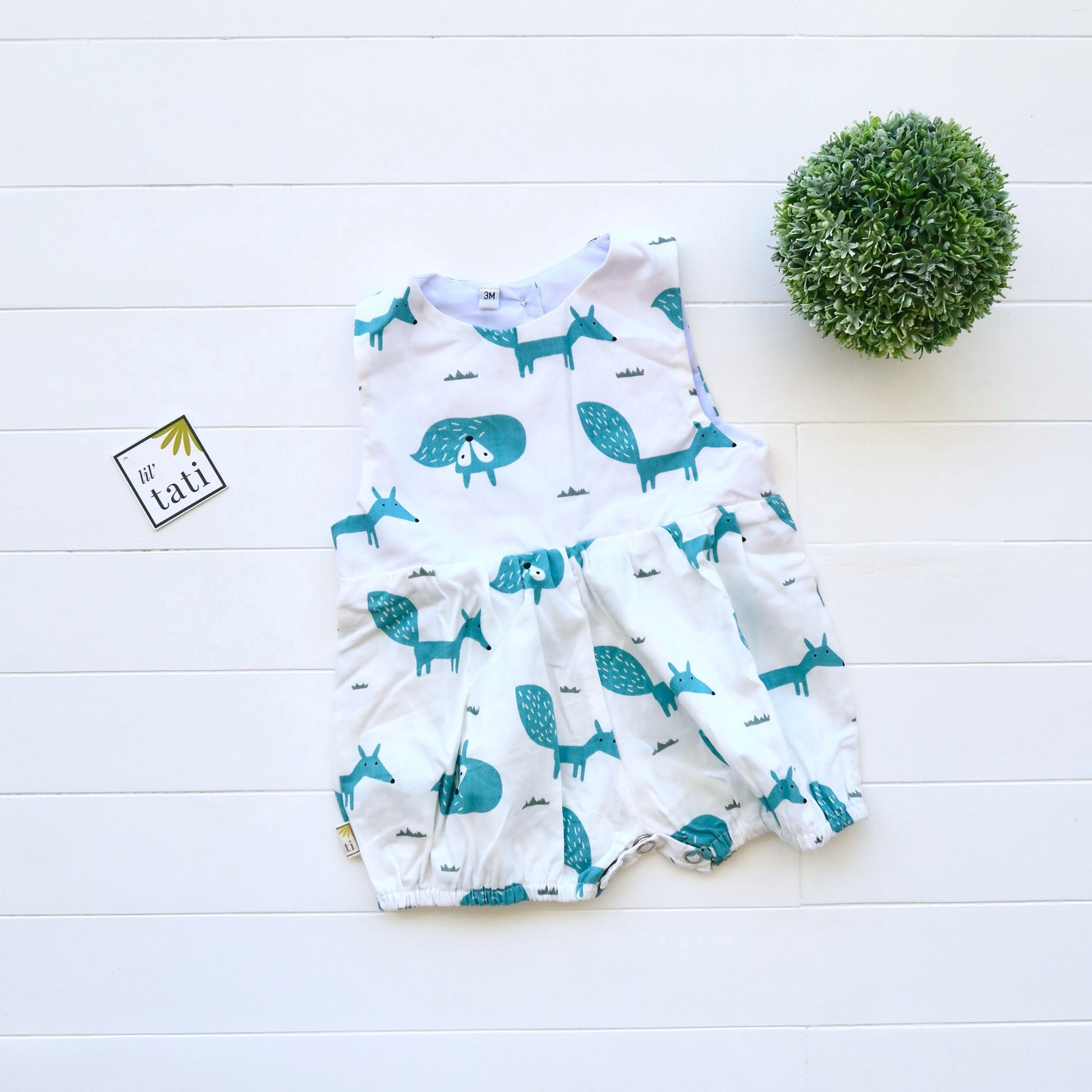 Orchid Playsuit in Cyan Fox Print - Lil' Tati