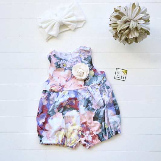 Orchid Playsuit in Pastel Peonies Print - Lil' Tati