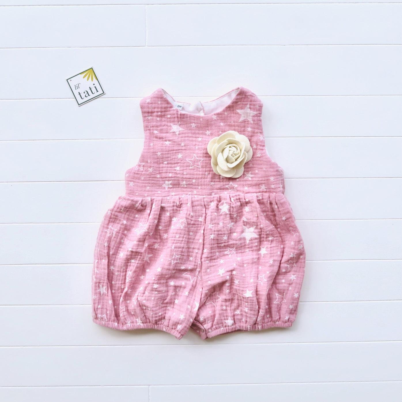 Orchid Playsuit in Pink Star Crepe - Lil' Tati