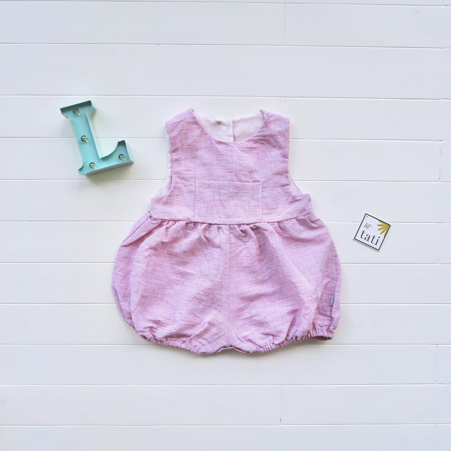 Orchid Playsuit in Red Linen - Lil' Tati