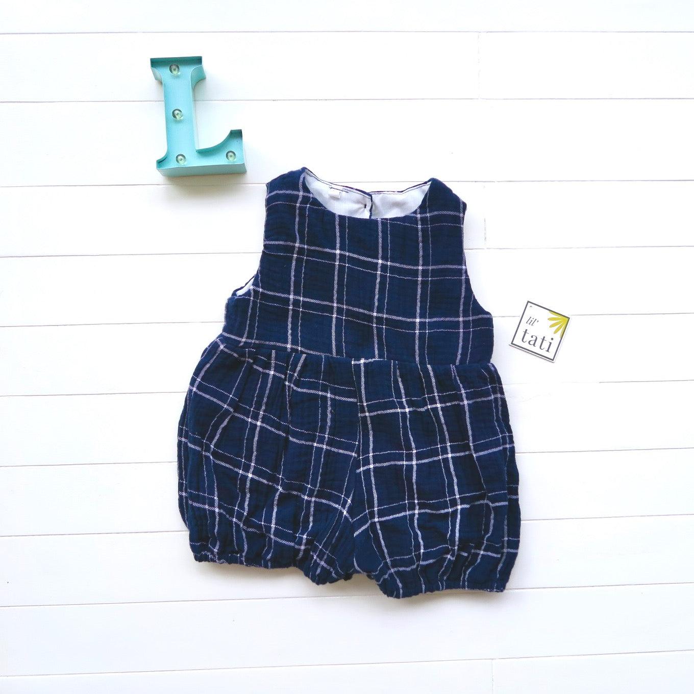 Orchid Playsuit in Blue Checkered Crepe - Lil' Tati