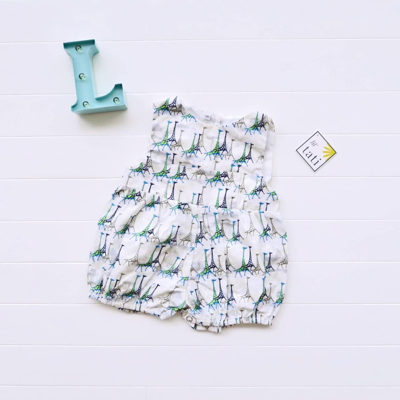 Orchid Playsuit with Front Pocket in Blue Giraffe Print - Lil' Tati
