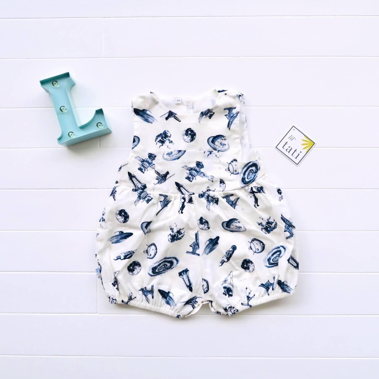 Orchid Playsuit with front pocket in Space Print - Lil' Tati